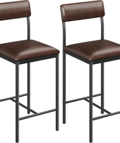 YITAHOME Lot de 2 tabourets de Bar industriels avec Assise et Dossier rembourrés pour Cuisine/Salle à Manger, chaises de Bar avec Repose-Pieds Ergonomique, Marron Rustique