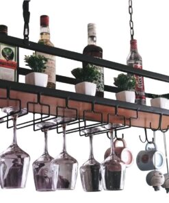 Porte-Bouteilles de vin de Bar monté au Plafond, Support de Verre à vin Suspendu, étagère Flottante en Fer pour la Maison, la Cuisine, Le Bar, Le Garde-Manger (Taille : 60 x 25 x 2