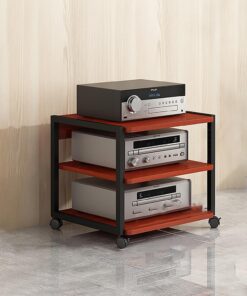 Support de Tourne-Disque avec Roues Universelles Étagères Rack de Stockage Audio Vidéo Stockage de CD Étagère D'angle pour Support Multimédia AV pour Le Salon La Salle de Jeux.(Walnut,50x40x48.5cm)