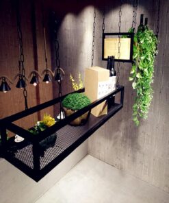 Casiers à vin muraux flottants, Porte-Bouteilles de vin au Plafond avec chaîne en Fer, étagères de Rangement suspendues en métal pour Bar, Restaurant, café, Balcon (80 x 25 x 15 cm)