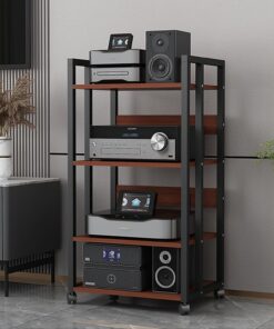 Rack Audio, Meuble Hi Fi, Meuble Rack Audio Avec Étagère Réglable, Meuble Stéréo Ouverte Mobile, Meuble Audio Vidéo for Stéréo De Divertissement, Centre De Divertissement D'angle(4-tier blac