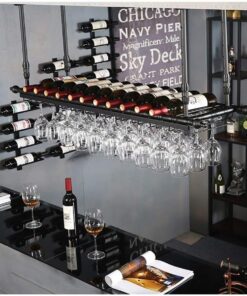 Décoration de casier à vin Suspendu, casier à vin, casier à Verres à vin, Support de gobelet créatif pour Bar à la Maison à l'envers (Couleur : Noir, Taille : 100 x 30 cm)