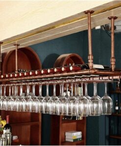 MObyat Casier à vin suspendu au plafond avec support en verre, pour les amateurs de vin, meubles de bar et casier à vin en fer forgé, porte-gobelet de plafond, double rangement, support à