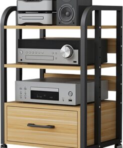 Meuble HiFi à 2/3/4 Etagères,Meuble Imprimante,Support Multimédia AV, Meubles pour Audio/vidéo,Meuble Audio Mobile,Meuble de Rangement,Meuble de Support Stéréo,pour Salon,Salle d'enregistrement(50x40x