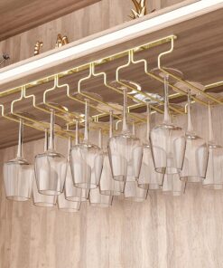 Support de Verre à vin sous Armoire, Organisateur de Verres à Pied en métal pour Bar de Cuisine, doré 57 x 28 x 5,5 cm, Cintre de Rangement pour Verres de qualité Restaurant.