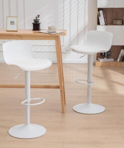 Kidol & Shellder Tabourets de Bar Lot de 2 Blanc, Tabouret Comptoir réglable en Hauteur pour Comptoir de Cuisine, Coussin Souple en PU, Rotatif à 360°…