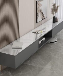 Meuble TV Suspendu en Bois，Support TV mural，120/140/160/180/200cm Meuble TV Flottant Meuble TV avec Porte，Etagère TV avec Rangement pour Salon, Meuble de Divertissement Moderne(55*12*11in)
