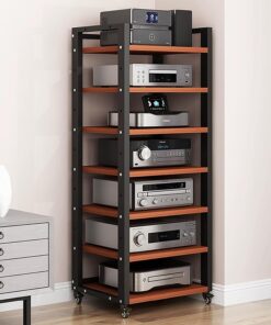 Meuble Hi FI AV À 7 Niveaux, Meuble Rack Audio Mobile, Meuble Stéréo Haute, Étagères Réglables, Meuble De Rangement Audio Vidéo Ouverte, pour DVDs, Accessoires TV(Brown)