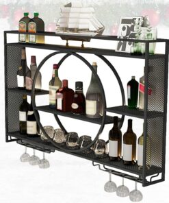Étagère à Bouteilles, Meuble de Bar avec Portes, étagères de Bar, étagère à vin dorée avec Support en Verre, Support Mural pour Verres à vin, Accessoires de Bar pour pub rétro (Tai