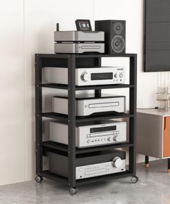 Meuble TV et Rack Audio de Style Mid-Century Modern pour DVD, Consoles de Jeux et chaîne Hi-FI - Solution de Rangement élégante pour Salon et Studio d'enregistrement