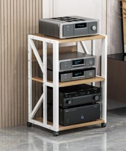 Support audio à 3/4/5 niveaux, étagère d'angle en bois, support mobile pour lecteur multimédia AV, armoire à composants stéréo, support de rangement ouvert multifonction pour la maison/burea