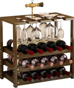 Petit Casier À Vin Sur Pied, 12/16/20 Bouteilles À 4 Niveaux, Casier À Vin En Bambou, Armoire De Comptoir, Support À Vin, Étagère De Stockage De Vin, Casier À Vin, Pour Cuisine,bar,garde-manger Et Cav