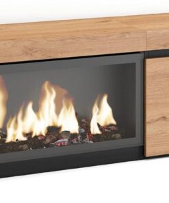 Skraut Home | Meuble TV | Banc Télé | Grand Espace de Rangement | 210 | pour Les TV jusqu'à 80" | Cheminée électrique XXL | Style Moderne | Chêne