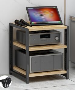 Meuble Hifi à 3/4/5/6 niveaux Support Multimedia AV Imprimante DVD Étagère Audio-vidéo avec roulettes Meubles Stéréo Étagère pour Console de Jeu avec étagères réglables Supports d'angle pour salon(Wal