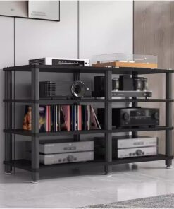 Support stéréo à 4 Niveaux pour Divertissement à Domicile, TV, Audio, vidéo, Tour d'angle, Armoire de Composants, Tourne-Disque, amplificateur, récepteur, Console de Jeu, unité de Rangement,