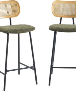 BAÏTA Lot de 2 tabourets Tina Tissu Bouclette Vert