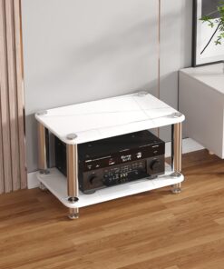 Meuble hifi,étagères audio-vidéo,étagère d'armoire de tour multimédia,Support Multimédia Audio Et Vidéo D'angle For TV,meuble chaine hifi Rangement Audio Et Vidéo For Bureau À Domicile(White,2-layer)