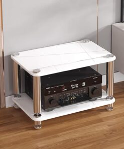 Rack Audio, Meuble Hi Fide Multicouche, Meuble Rack Audio, Meuble Stéréo en Acier Inoxydable, avec Étagère en Verre, Meuble Audio Vidéo De Lecteur Multimédia CD(Wit,1-Tier)