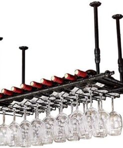 Porte-Bouteilles Mural pour Bar, étagère Suspendue, comptoir de Bar en Fer forgé à Hauteur réglable, Refroidisseur à vin, Peut accrocher Plusieurs Verres à vin, Support à vin suspe
