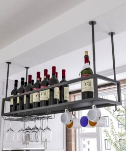 Étagère à Verres à vin en métal Industriel Vintage à Suspendre sous Un Meuble pour Bar, Cuisine, Organisation et Rangement (80 x 30 x 21 cm)