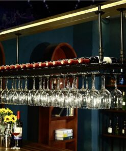 Casier à vin de Plafond et Porte-Bouteilles de vin/Supports à Verres à Pied à Champagne Suspendus/étagère de Rangement en Fer forgé pour Bar/étagères flottantes pour organisateurs