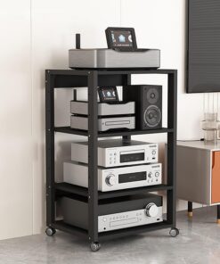 Meuble TV Audio Moderne du Milieu du siècle, idéal pour Le Jeu et l'enregistrement, avec étagère d'angle pour DVD et Consoles de Jeux. Solution de Rangement élégante pour Le Divertissement à