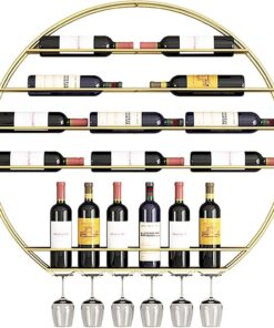 Casier à vin Circulaire Mural avec Support pour Verre, Armoire à Liqueur élégante pour Bar à Domicile et Salle à Manger KihenGold 80 cm