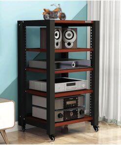 Meuble Haut-Parleur HiFi en Bois à Cinq Niveaux réglables, Conception Ouverte adaptée à Divers appareils, avec Support AV à roulettes, Style Moderne, Marron.