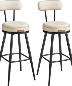 VASAGLE Collection EKHO - Lot de 2 Tabourets de Bar, Chaises de Bar, Chaises de Cuisine, en Similicuir, Hauteur d’Assise 76 cm, Rotation à 360°, Cuisine, Salle à Manger, Blanc Crème, LBC889W01