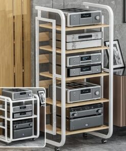 Meuble Haut-Parleur AV à 3, 4 et 5 Niveaux avec Support pour Lecteur CD ; Meuble Haut-Parleur Moderne ; Meuble Rack vidéo Multifonctionnel avec étagères réglables ; Support pour Lecteur Tour