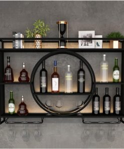 Casiers à vin muraux en métal, étagères flottantes pour Bar Moderne, casiers à vin Ronds industriels Suspendus, étagères de Bar pour Bouteilles d'alcool, Porte-Bouteilles en Fer mu
