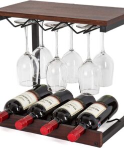 Supports à vin d'affichage de Table Vintage, Peut contenir 4 Bouteilles et 6 Verres, Support de séchage en Bois véritable et en Fer, idéal pour la décoration de la Maison de Bar