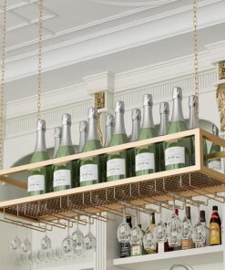 Étagères flottantes suspendues en métal pour Bar et Restaurant, Porte-Bouteilles de vin à Hauteur réglable au Plafond, pour décoration sous Les armoires de Cuisine, doré (Dimensions : 80 x 2