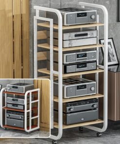 Meuble Haut-Parleur AV à 3, 4 et 5 Niveaux avec Support pour Lecteur CD ; Meuble Haut-Parleur Moderne ; Meuble Rack vidéo Multifonctionnel avec étagères réglables ; Support pour Lecteur Tour