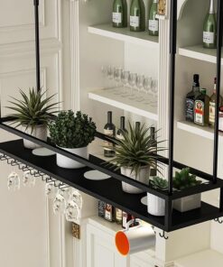 Étagère à vin ronde industrielle suspendue, étagère à vin inversée avec perche, étagère à vin de plafond avec support à verres à pied, étagères flottantes pour bar, maison, restaurant (taill