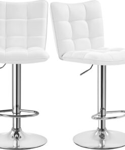 Yaheetech Lot de 2 Tabourets de Bar en Similicuir Réglables en Hauteur Chaises de Bar Assise Pivotante à 360° Tabourets de Cuisine pour Bar Salle à Manger Comptoir 50 × 43,5 × 92,5 cm 2/Blanc