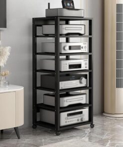 Support pour Lecteur Tour, Support AV à 2/3/4/5 Niveaux, Support pour Lecteur CD, Meuble TV Moderne, Support o-Video avec roulettes, Rack/Meuble TV pour Salon/Maison/Bureau (131 cm/51 Pouces