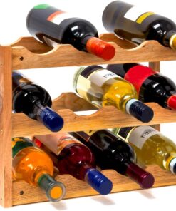 Avilia Porte-bouteilles à vin en bambou avec 3 étagères - Contient jusqu'à 12 bouteilles - Design compact et peu encombrant 42 x 21 x 28 cm - Facile et rapide à monter - Idéal pour les cuisines ou les