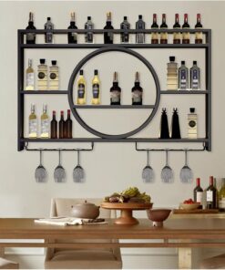 Étagère à Boissons, casier à vin Mural, Support Mural pour Bar et Verre, unité Domestique, Armoire Haute Noire pour étagères de Salon, Porte-pintes, étagère pour Bouteilles d'alcoo