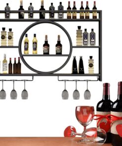 Étagère à Bouteilles Étagère à vin Étagères de Bar Fixation Murale avec Support de Verre à vin Suspendu Mini-Bar Étagère d'affichage de Bouteilles d'alcool Armoire de Bar Flottante