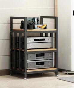 Rack Audio 3/4 Niveaux, Meuble Hi Fi Avec Étagères Réglables, Meuble Rack Audio En Bois Avec Patins Antidérapants, Meuble Audio Vidéo Ouverte, for Chaîne Stéréo De Divertissement(Nero,3-tier