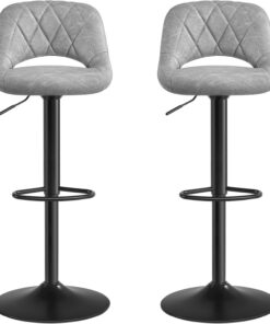 SONGMICS Lot de 2 tabourets de Bar avec Structure métallique Stable et Surface en Simili Cuir, Repose-Pieds, Hauteur réglable, Montage Facile, Vintage, Gris Clair, Plastique Polyuréthane Similicuir