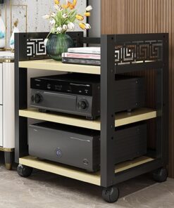 Meuble HiFi,Support Multimédia AV à 3 Niveaux Étagère Audio-vidéo Mobile Armoire Composant Console stéréo Routeur Support DVD Supports pour Tourne-disques pour Salon Salle de Loisirs(White Maple)