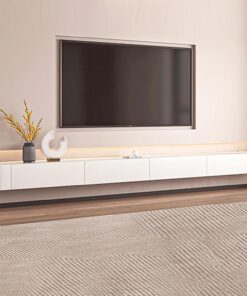 Meuble TV Meuble TV Flottant Moderne avec Rangement - Console Multimédia Murale pour Salon et Chambre - Meuble TV élégant avec étagères Ouvertes et Compartiments cachés (Blanc, 140 cm)