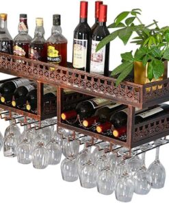 Porte-Bouteilles de vin Mural à 2 Niveaux, Support pour Bouteilles de vin, Support pour Verres à vin, Support de Rangement en Fer métallique, Support d'affichage pour Bar, Salle à