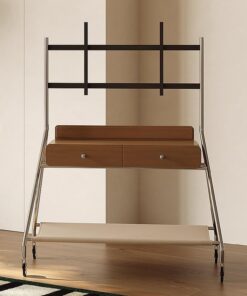 Support TV sur Pied Mobile, Chariot TV Mobile Réglable Marron, Meuble TV Mobile avec Tiroirs De Rangement, TV sur Pied Roulant avec 4 Poulies, pour Téléviseurs de 32 À 70 Pouces