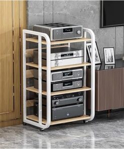 Meuble Haut-Parleur AV à 3, 4 et 5 Niveaux avec Support pour Lecteur CD ; Meuble Haut-Parleur Moderne ; Meuble Rack vidéo Multifonctionnel avec étagères réglables ; Support pour Lecteur Tour