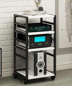 Audio/vidéo Chariot À Roulettes Pour Supports Audiovisuels Mobiles,Support Multimédia À 4 Niveaux Avec Roulettes,Support De Lecteur Multimédia AV Avec Étagères Réglables,armoire de composants stéréo(B