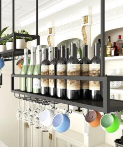 Support à Verres à vin | Support à Bouteilles de vin | Étagère de Rangement pour Bar de Cuisine | Étagères de Rangement flottantes | Support à Bouteilles à Suspendre au Plafond, su