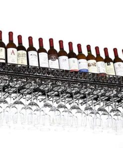Casier à vin Suspendu au Plafond avec étagère en Verre Amateurs de vin Meubles de Bar et Meubles de Bar à Domicile Casiers à vin Étagère Murale Loft Support de Plafond en Fer en mé
